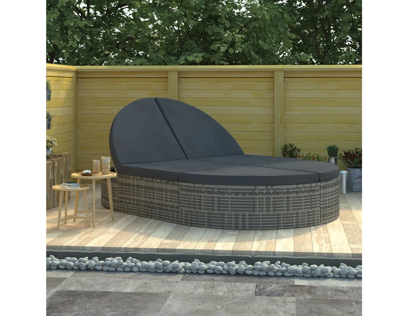 2-Person Sun Lounger with Cushions Poly Rattan Grey