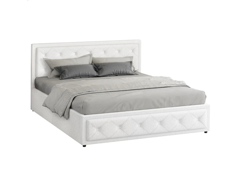 ALFORDSON Bed Frame Queen Gas Lift Storage Base White