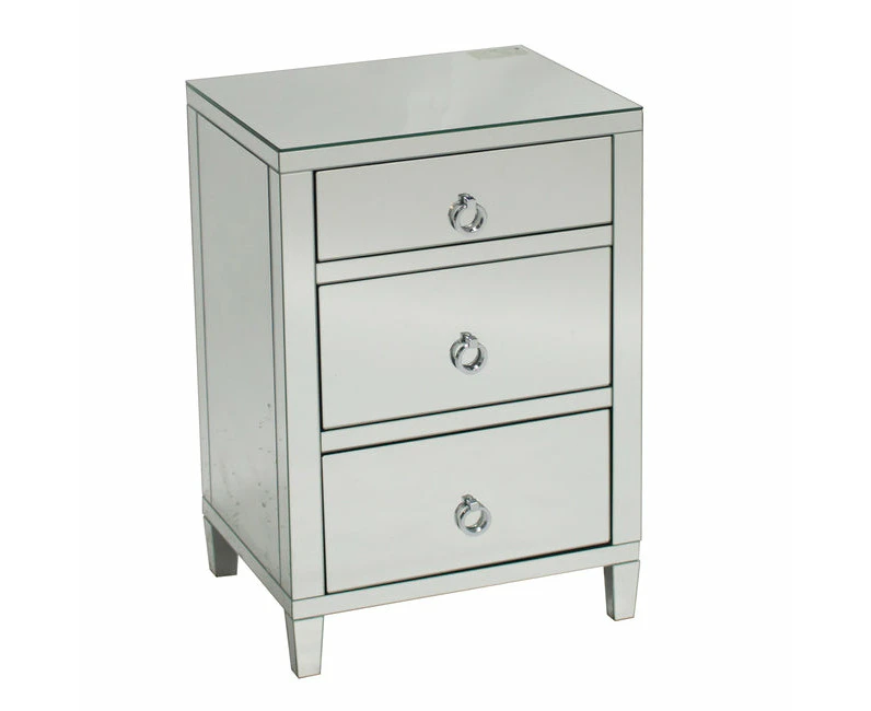 DA Glamour Mirrored 3 Drawer Bedside Table