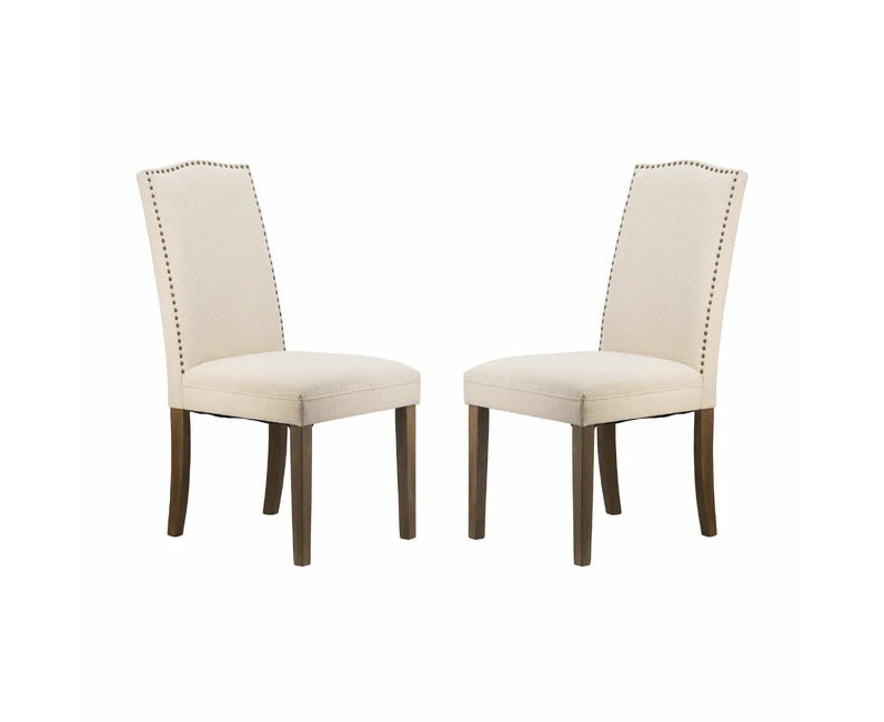 DA Studded Beige Fabric Upholstered Dining Chair Set of 2