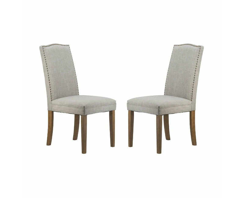 DA Studded Smoky Grey Fabric Upholstered Dining Chair Set of 2