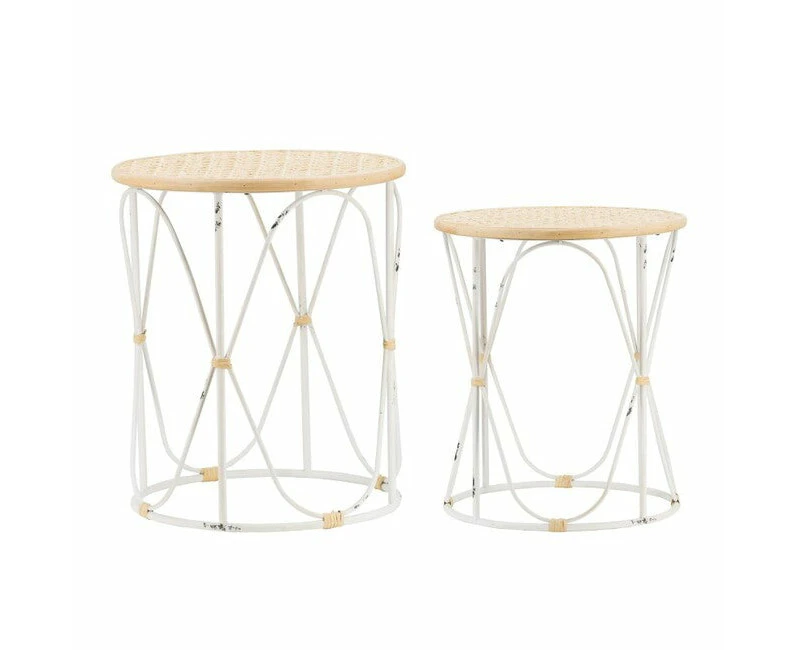 DA Bamboo Weave Top Iron Base Side Table - Set of 2