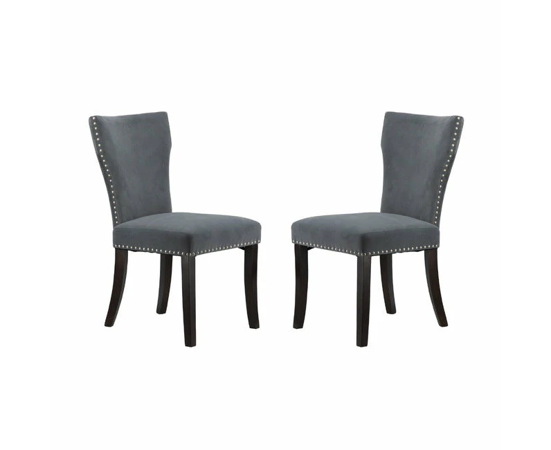 DA Studded Grey Fabric Upholstered Dining Chair Set of 2