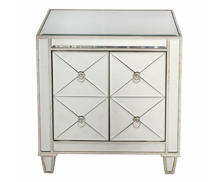 DA Bently Antiqued Mirrored Ribbed 2 Door Bedside Table