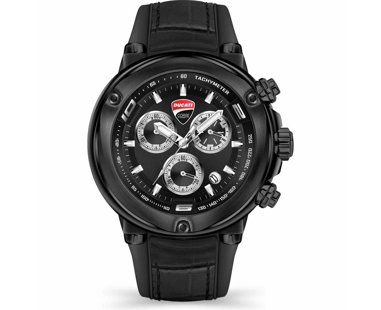 Ducati Men's Dtwgo2018801 Black Leather Strap Quartz Watch Ø44mm