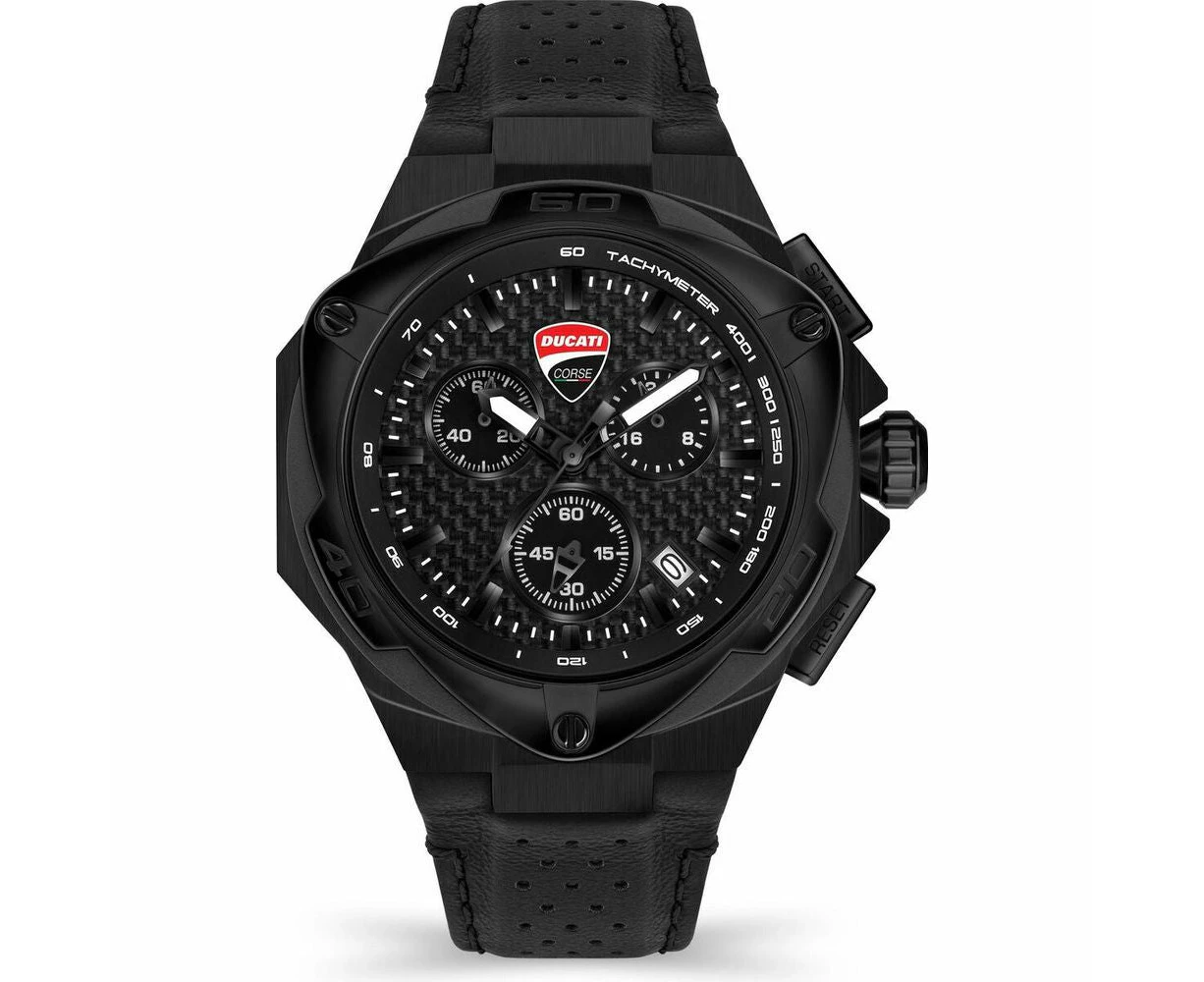 Ducati Men's Dtwgc2019003 Black Leather Quartz Watch Ø 49 Mm Men's Black Stainless Steel Wristwatch