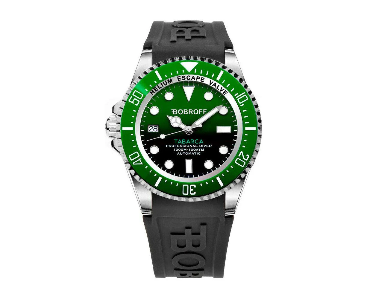 Introducing The Bobroff Bf0002ibv Bfstn Men's Stainless Steel Watch With Black Rubber Band And Green Dial