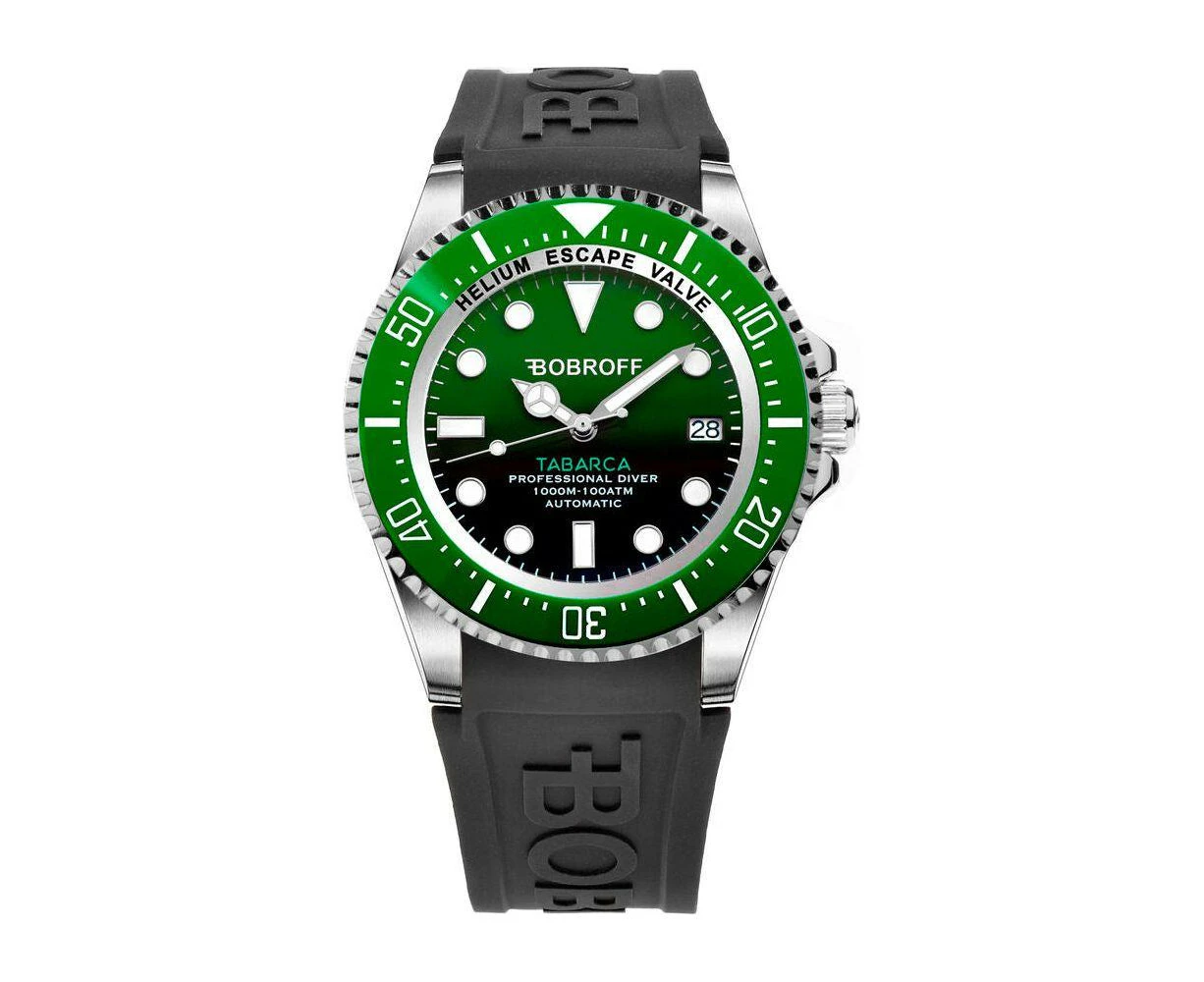 Bobroff Bf0002bv Bfstn Men's Automatic Wristwatch Green Dial, Stainless Steel Case, Black Rubber Strap (Ø 42 Mm)  Introducing The Bobroff Bf0002bv Bf