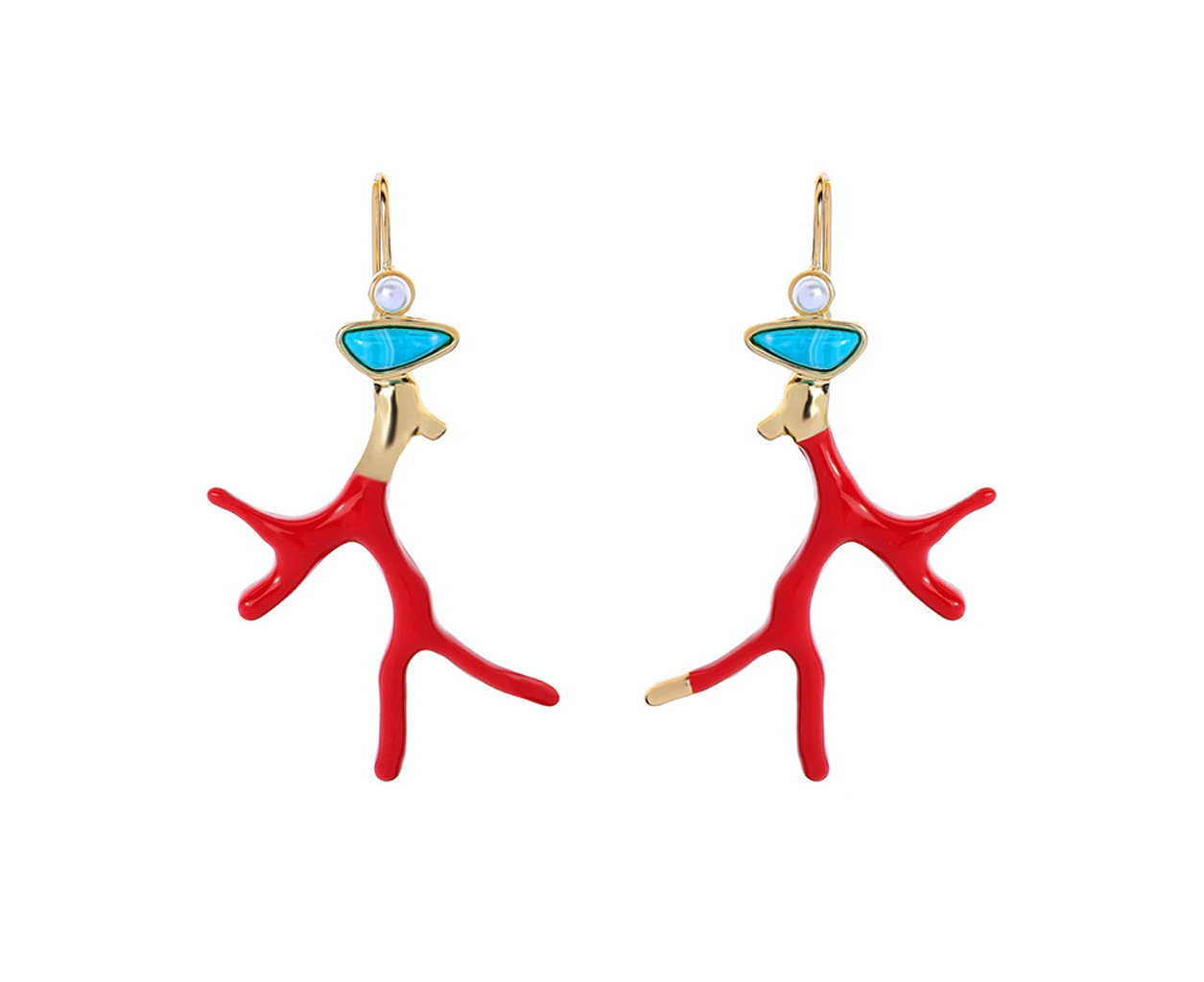 Red enamel glaze imitation coral earrings