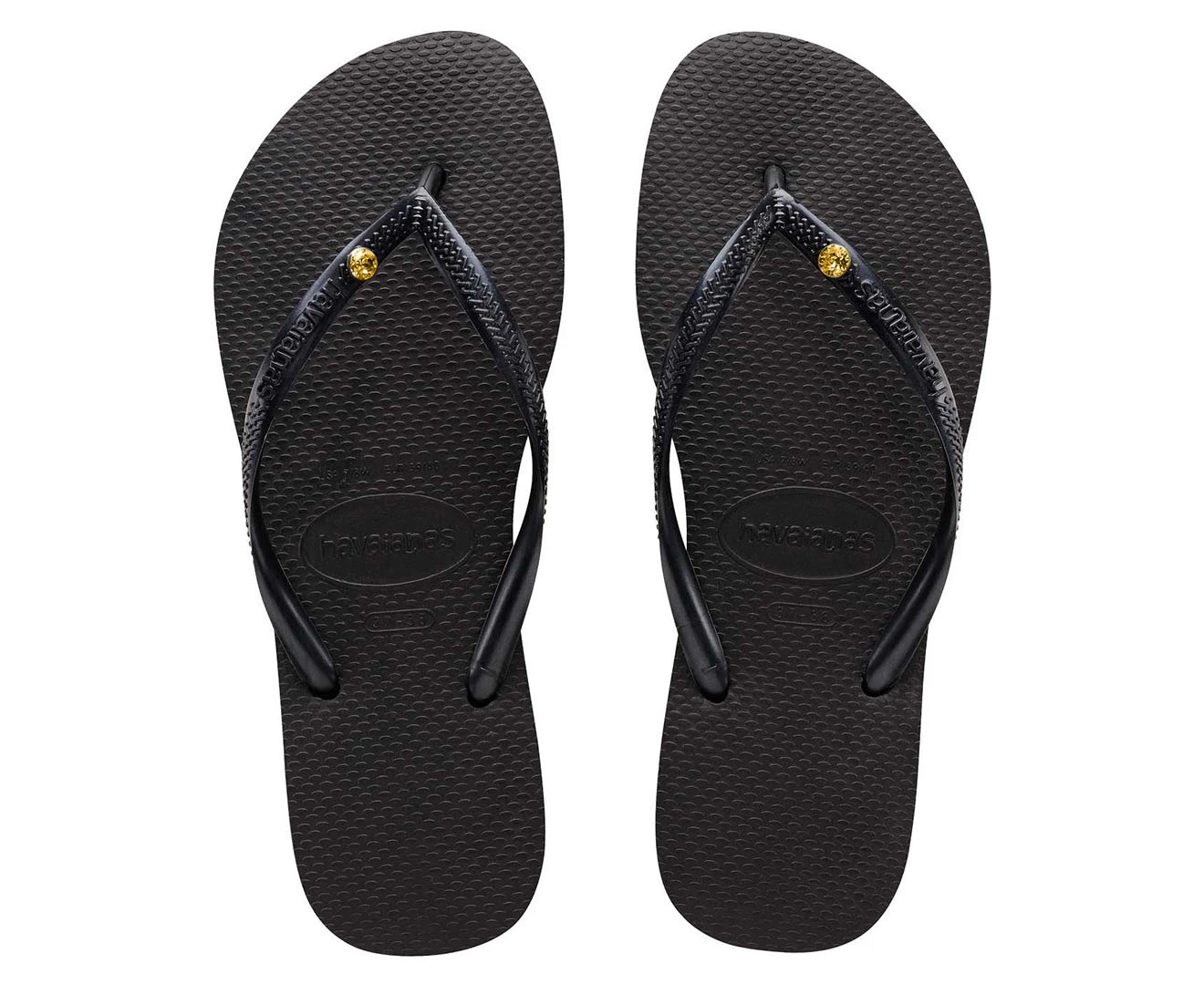 Havaianas Women's Slim Coloured Crystal Thongs - Black/Sunflower