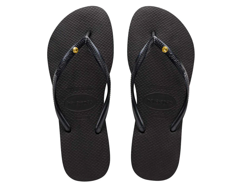 Havaianas Women's Slim Coloured Crystal Thongs - Black/Sunflower