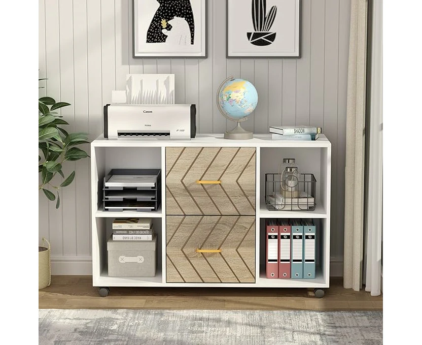 Tribesigns 2 Drawer File Cabinet, Large Mobile Lateral Filing Cabinet for Letter Size, Printer Stand with Storage Shelves (White)