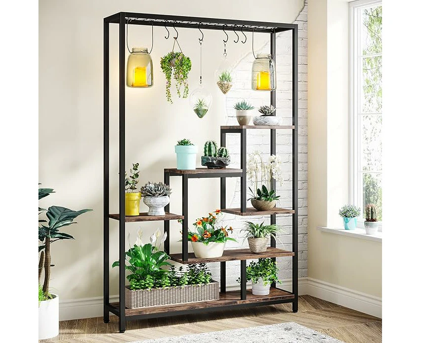 Tribesigns 5-Tier Tall Indoor Plant Stand, 70.9 inches Large Metal Plant Shelf with 6PC S Hanging Hooks, Multi-Purpose Flower Bonsai Pots Display Rack