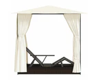 Double Sun Lounger with Curtains Poly Rattan Brown