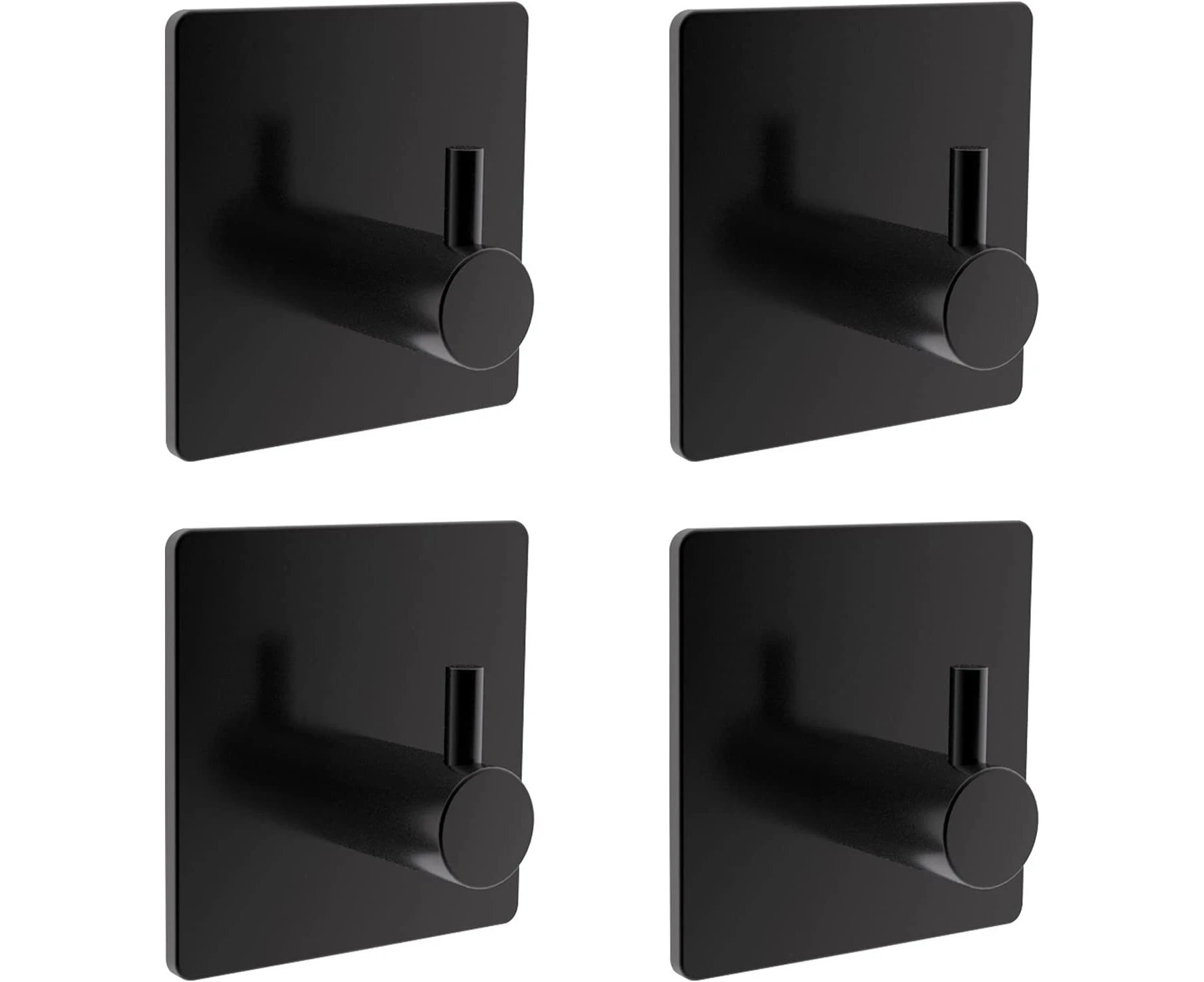 4 Black Bathroom Hooks for Hanging Coats, Hats, Bathrobes Towels, Stainless Steel Hooks that Stick to Wall Door Cabinets