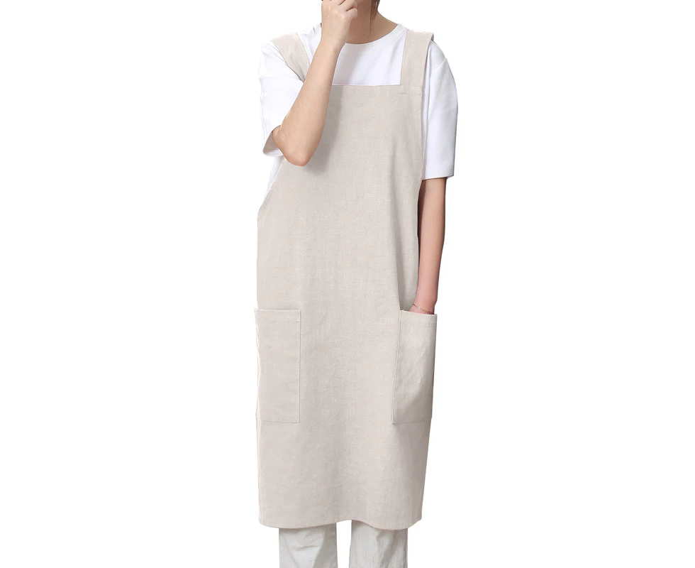 Soft Cotton Linen Apron - No Tie with Pocket Cross Back Apron, Great for Flower Shop and Kitchen