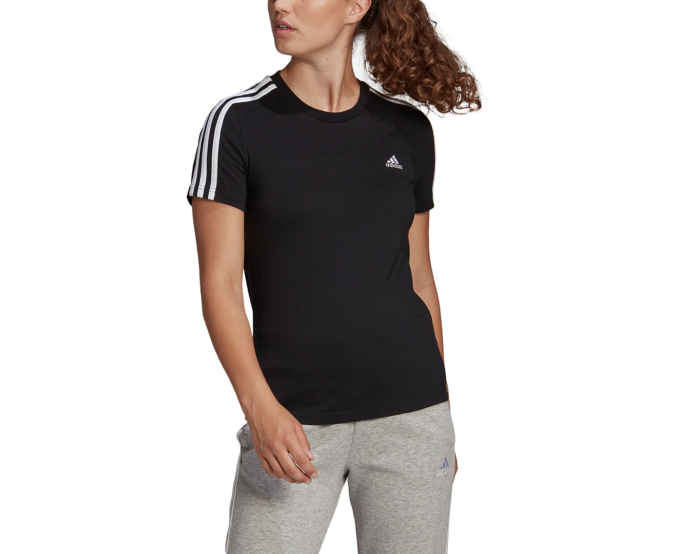 Adidas Women's Loungewear Essentials Slim 3-Stripes Tee / T-Shirt / Tshirt - Black/White