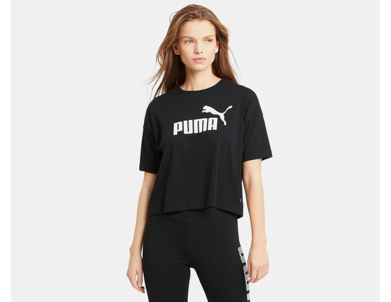 Puma Women's Essentials Logo Cropped Tee / T Shirt / Tshirt - Black