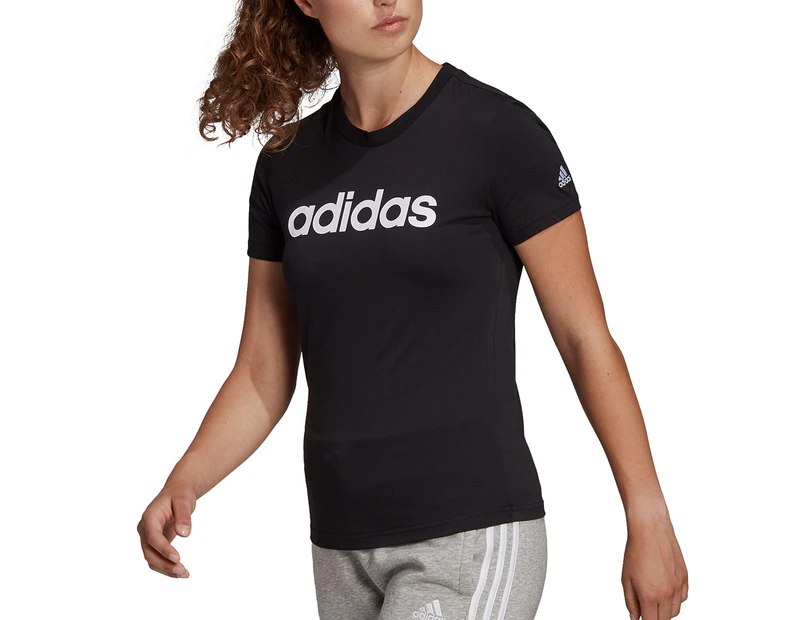 Adidas Women's Loungewear Essentials Slim Logo Tee / T-Shirt / Tshirt - Black/White