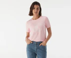 Tommy Hilfiger Women's Crest Logo Open Neck Tee / T-Shirt / Tshirt - Pastel Pink