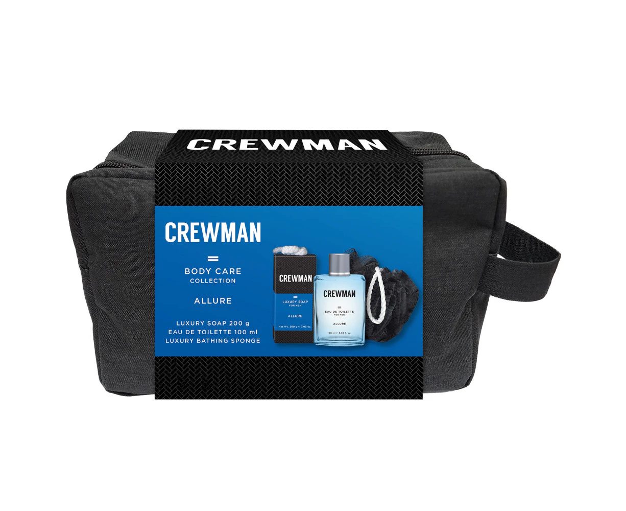 Crewman 3 Piece Toiletry Bag Gift Set 100ml EDT 200g Soap Netting Sponge Allure