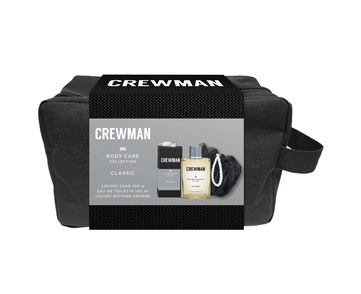 Crewman 3 Piece Toiletry Bag Gift Set 100ml EDT 200g Soap Netting Sponge Classic