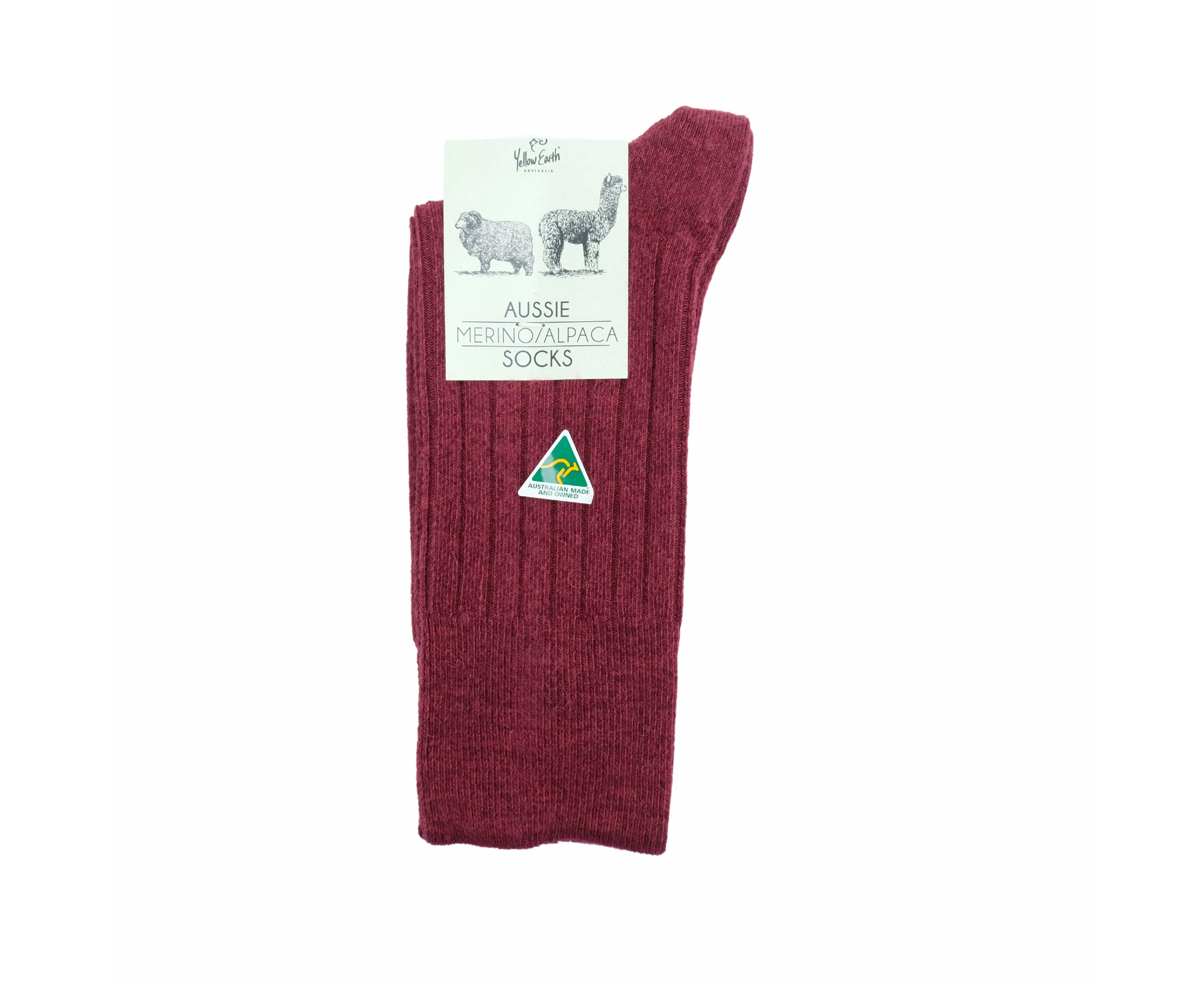 Yellow Earth Australia - Australian Merino & Alpaca Wool Blend Men's Socks - BURGUNDY