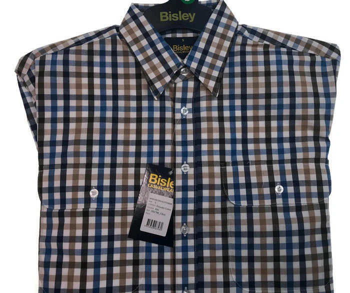 BISLEY SHORT SLEEVE SHIRT Everyday Casual Business Work Cotton Blend Check - BS2788_CRAI (RAI)