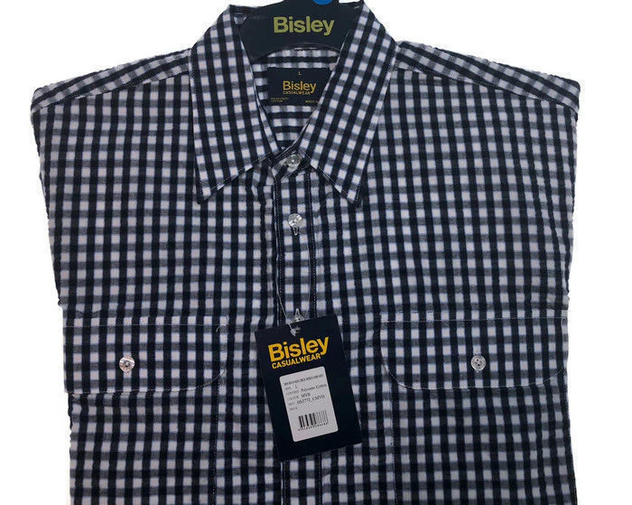 BISLEY SEERSUCKER SHORT SLEEVE SHIRT Plus King Size Work Cotton Blend Check - BS2772_CMVB (MVB)