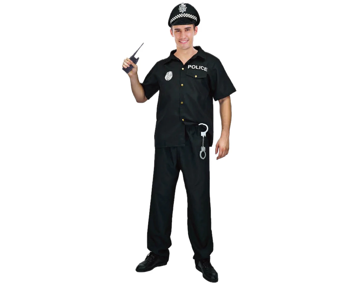 Mens Police Officer Costume Cop Fancy Dress Party Halloween Uniform Outfit