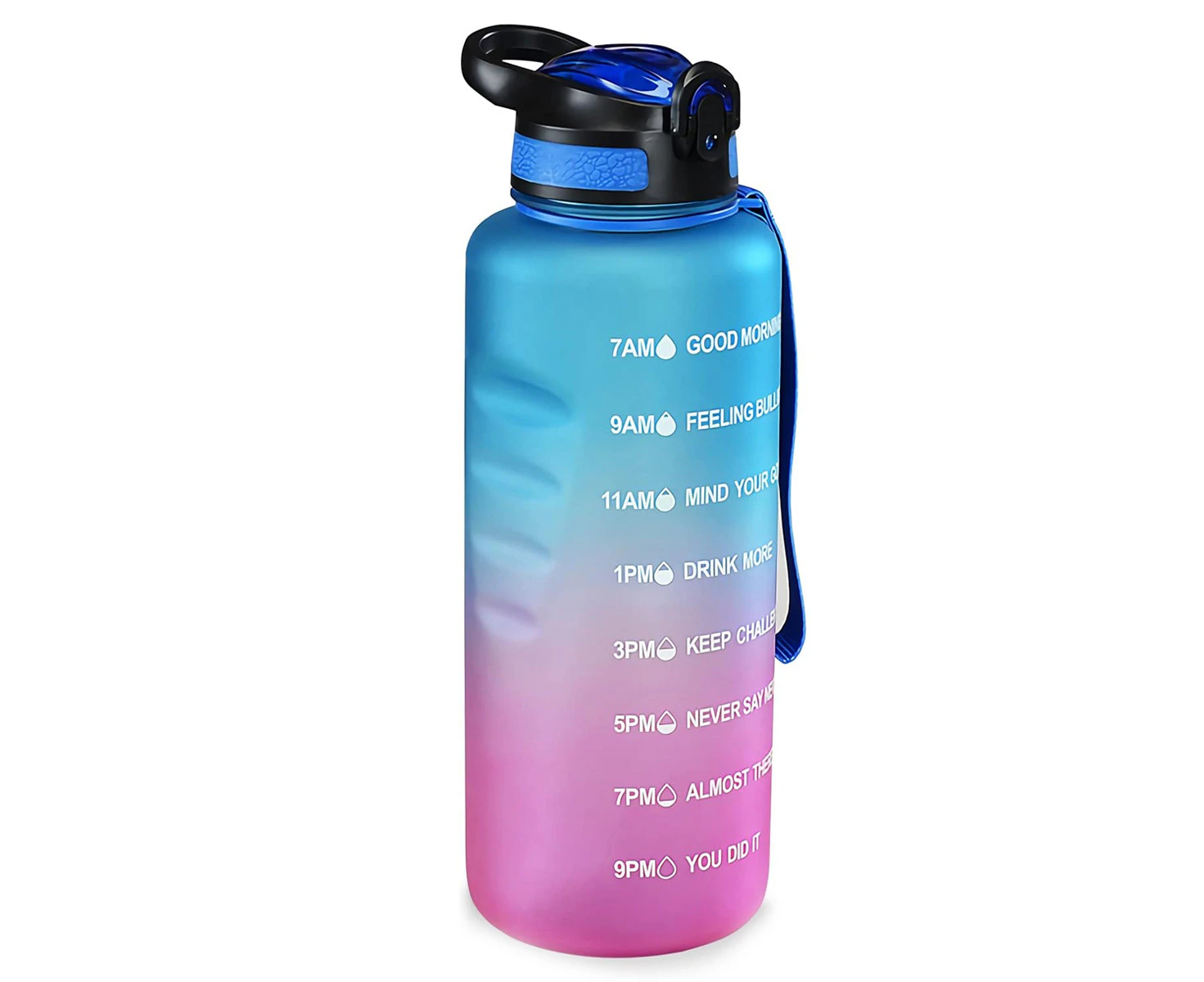 1.5L Water Bottle, BPA-Free, with Straw and Time Stamp (Blue/Purple)