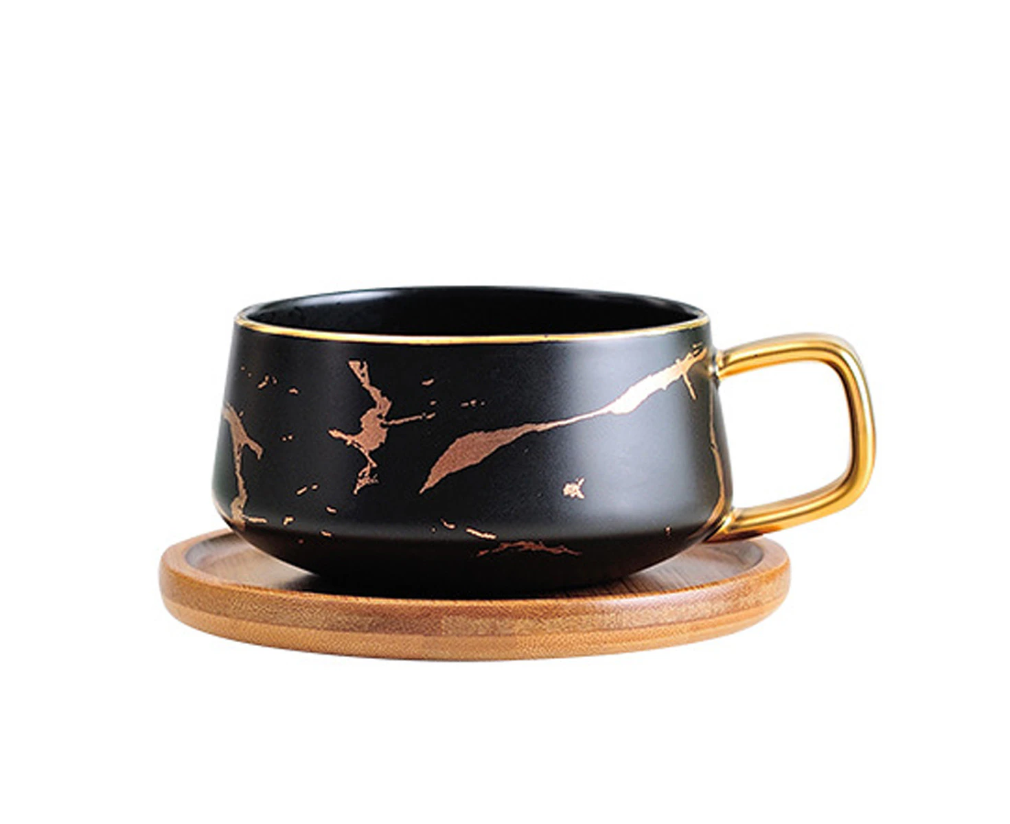 Espresso Cup 300ml Cappuccino Cup Set Marble Coffee Cup with Saucer Porcelain Cup Saucer Spoon Black