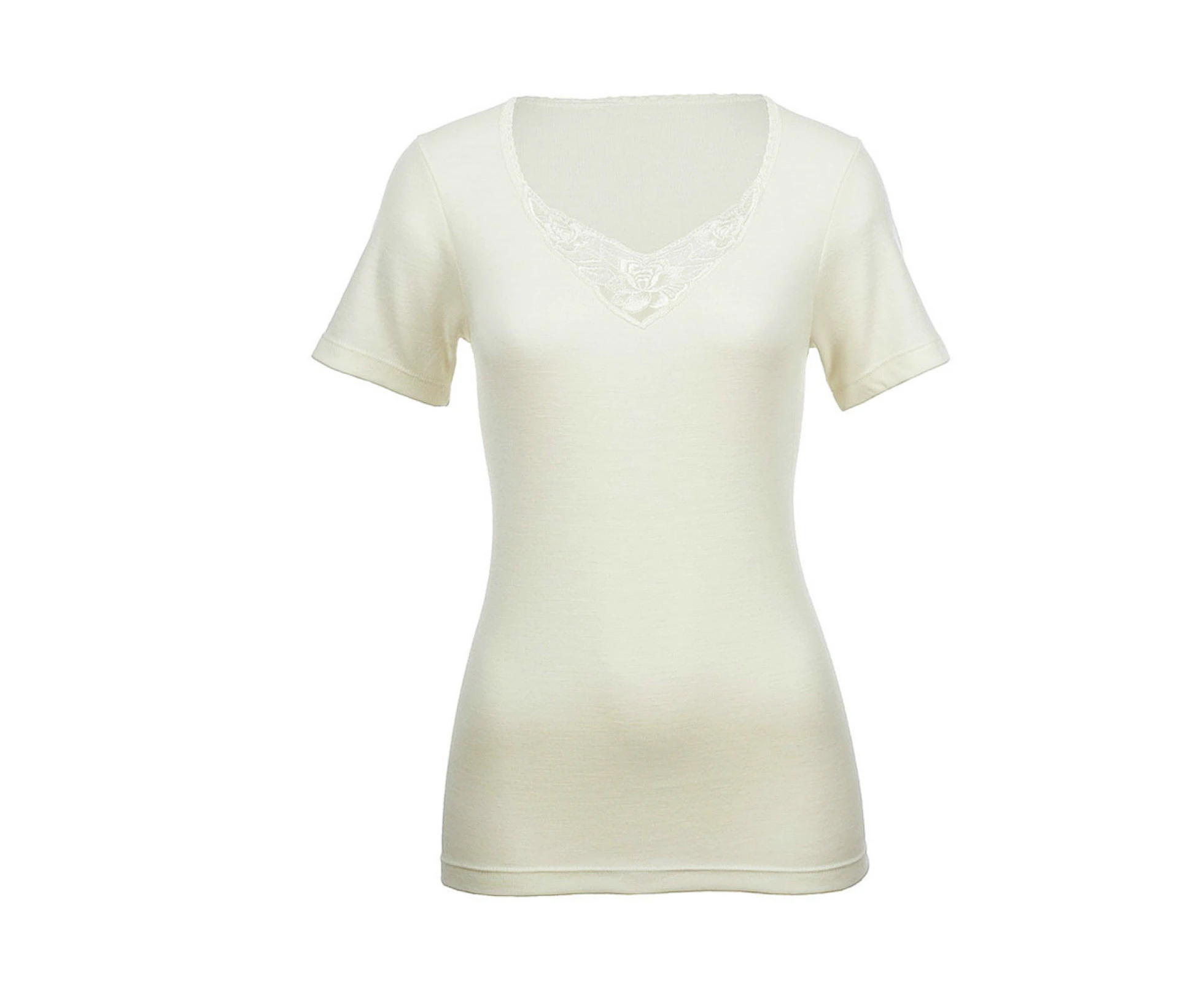 100% Pure Merino Wool Women's Short Sleeve Thermal Top Woolmark Thermals Fleece - Natural