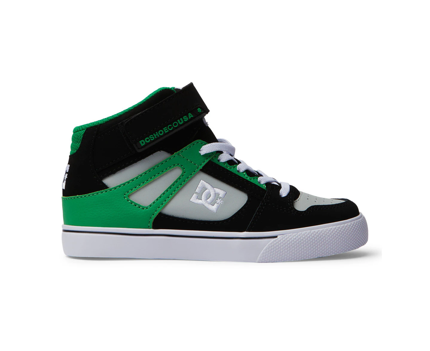 DC Youth Pure High Top Elastic Laces Velcro Black/Kelly Green