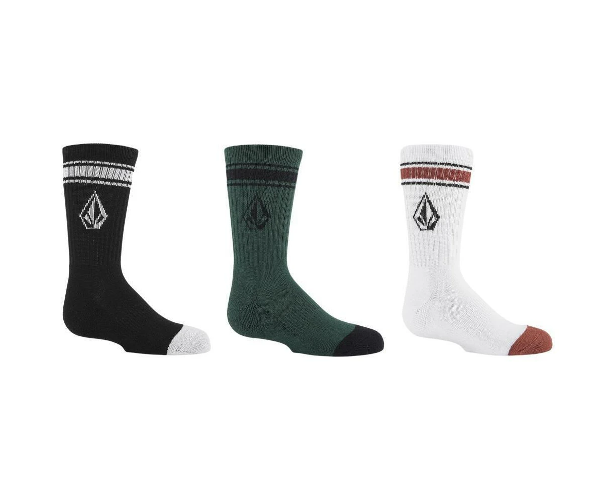 Volcom Youth Socks Full Stone 3pk Black/Green/White