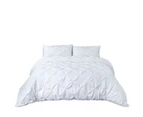 Diamond Embroidery Pintuck Pinch Pleated Duvet Doona Quilt Cover Set All Size - White