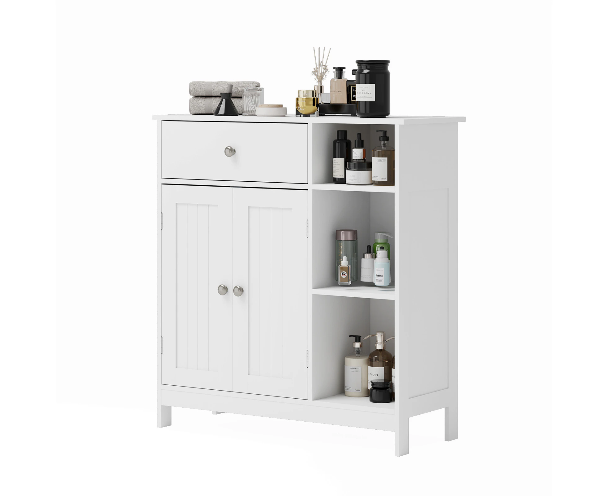 Advwin Bathroom Floor Cabinet Wooden Storage Unit Freestanding Cabinet with Adjustablel Shelf