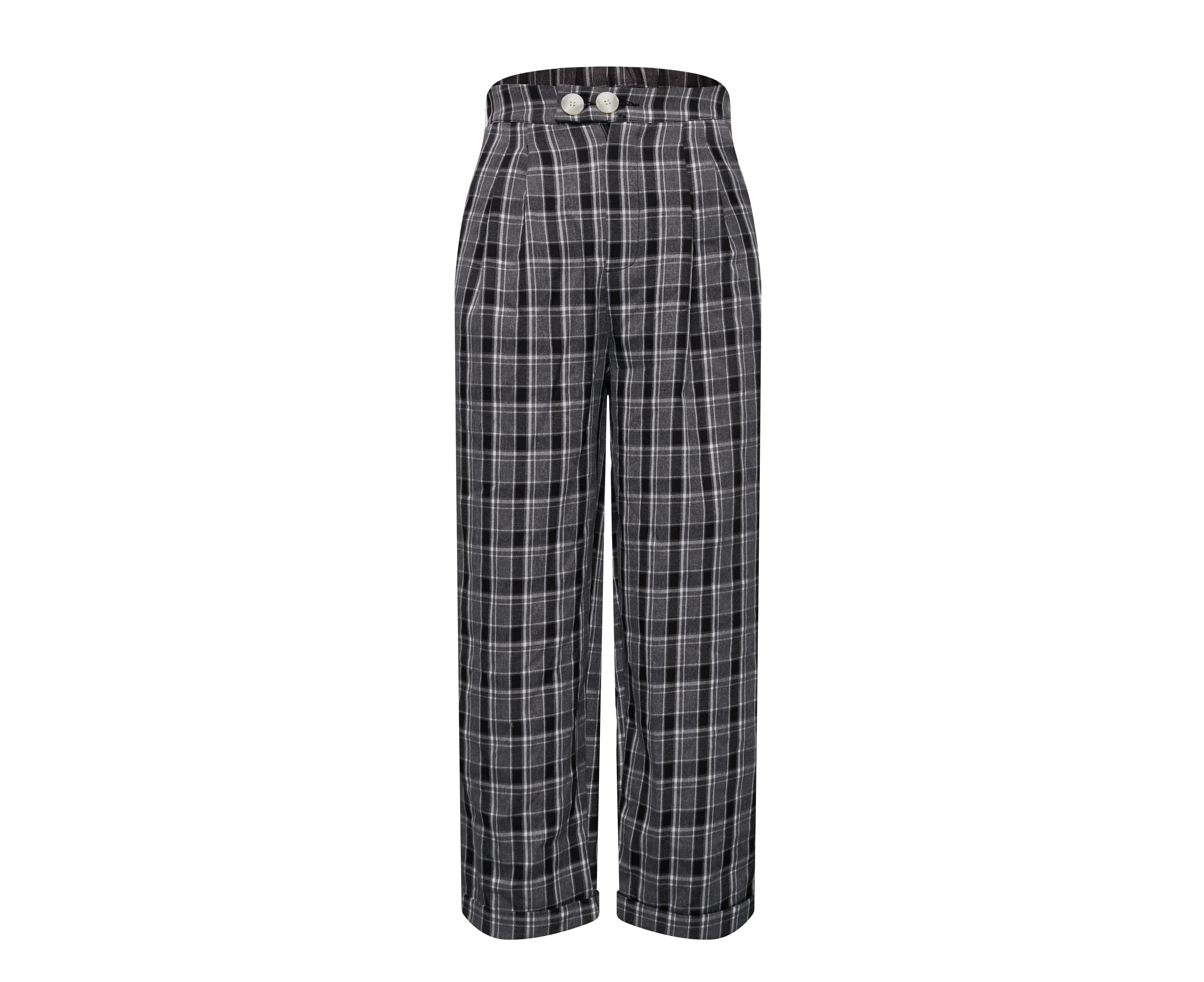 OJAY Women's Check Wide Leg Pants - Black