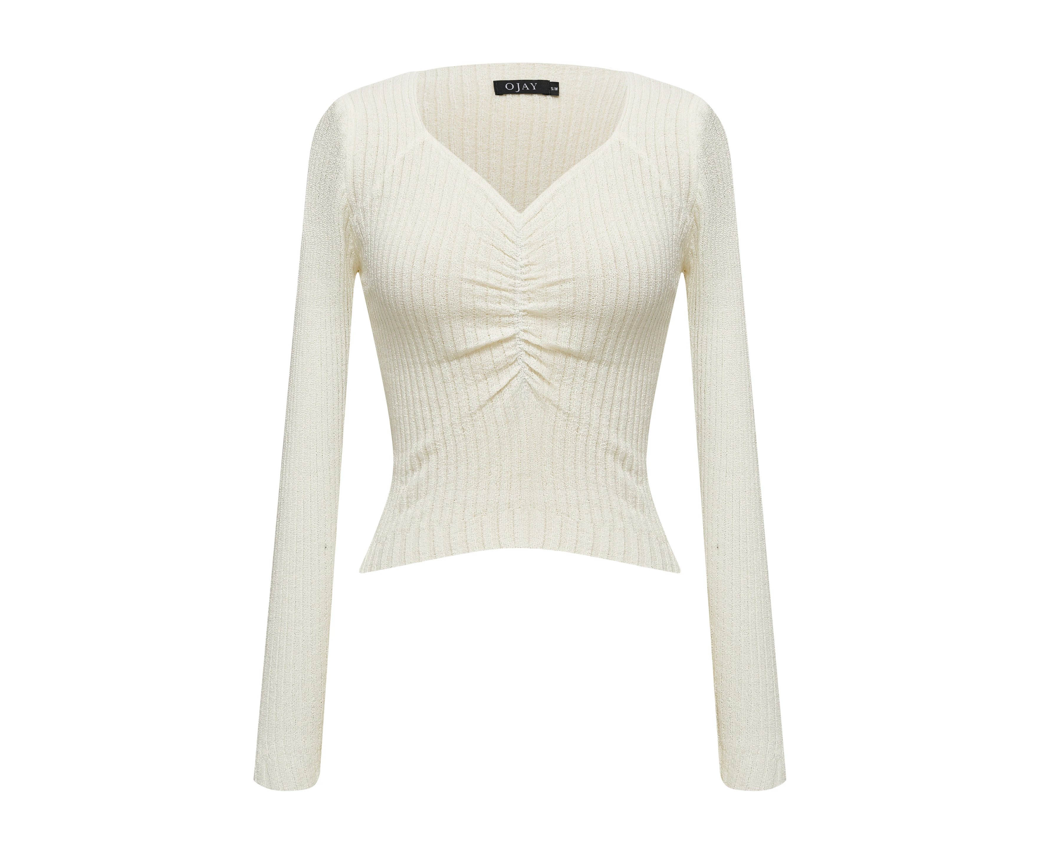 OJAY Women's Scoop neck long sleeve knit top - Ivory