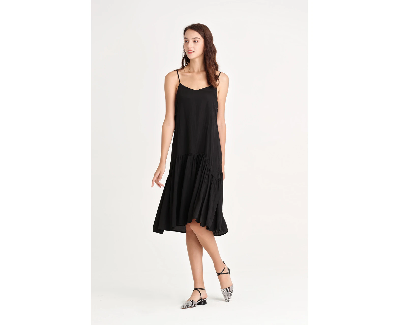 OJAY Women's Tiered Hem Cami Dress - Black