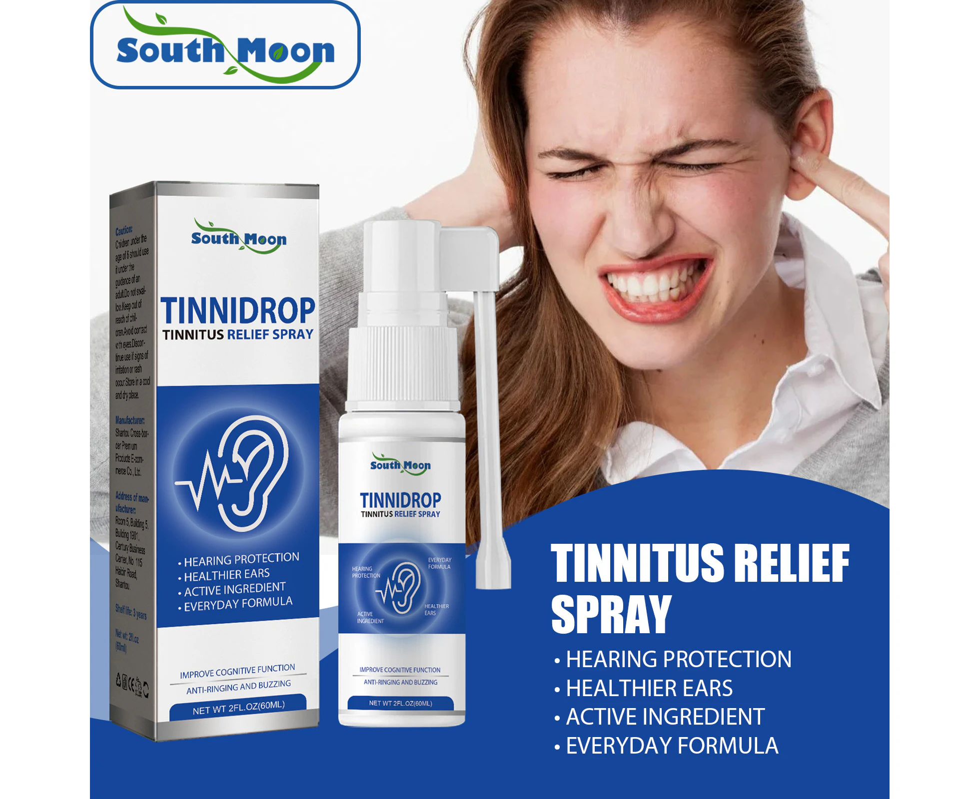 Tinnitus Relief Spray  Tinnitus Relief For Ringing Ears, Ear Tinnitus Relief, Earwax Cleaning Care Spray (60Ml)