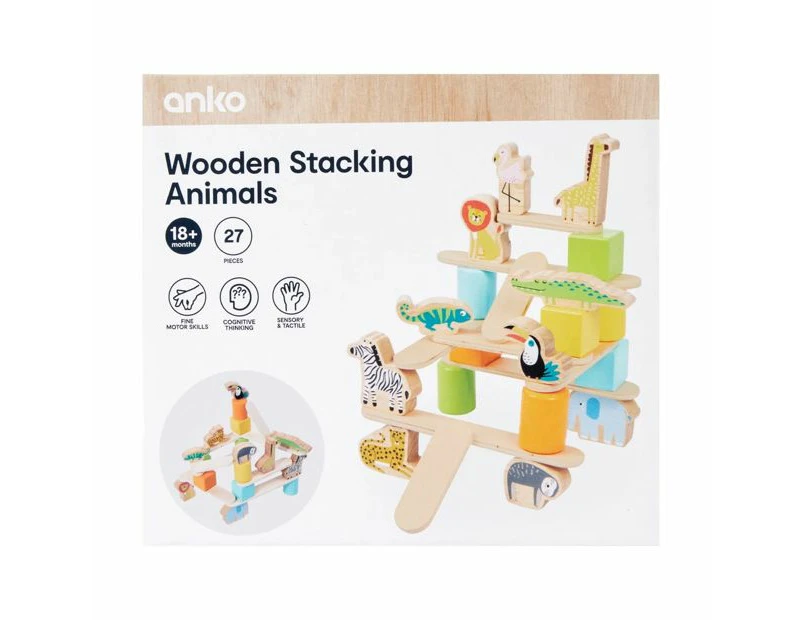 27 Piece Wooden Stacking Animals - Anko