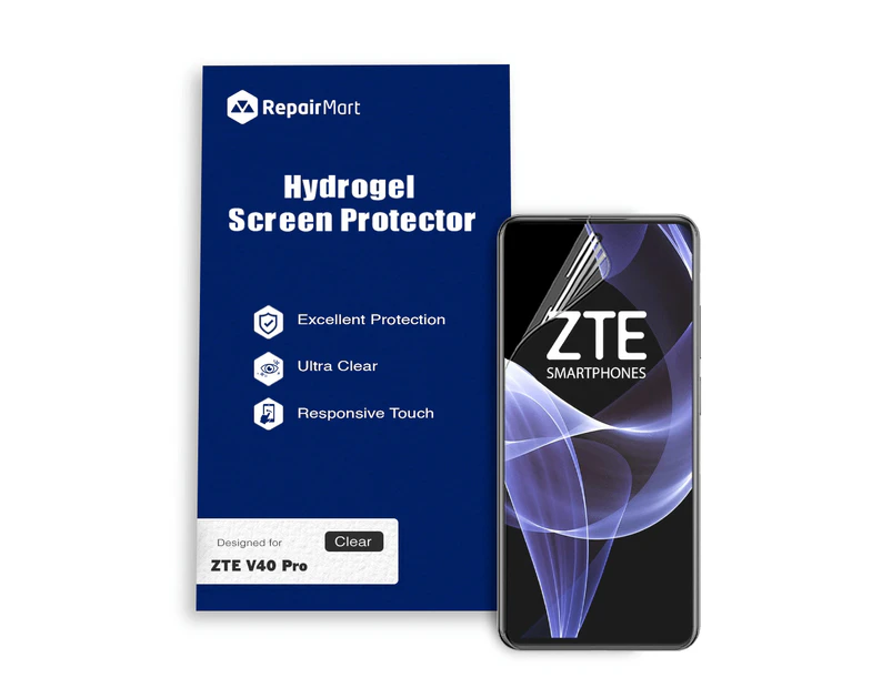 ZTE V40 Pro Compatible Premium Hydrogel Screen Protector With Full Coverage Ultra HD - Double Pack, Basic Chinese Hydrogel Membrane