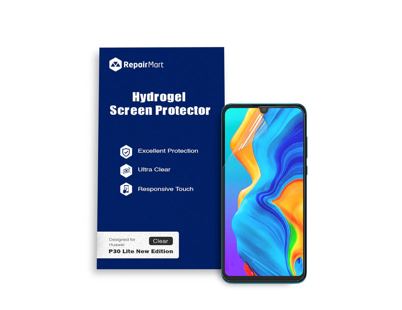 Huawei P30 Lite New Edition Compatible Premium Hydrogel Screen Protector With Full Coverage Ultra HD - Double Pack, High-Grade Korean Hydrogel Membrane