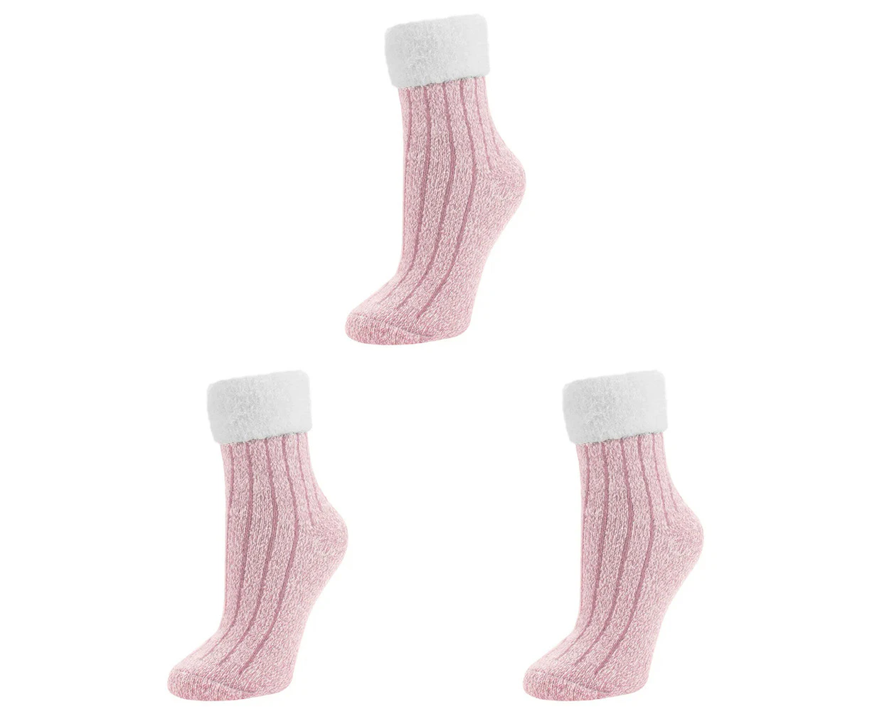 3x Sof Sole Fireside Foldover Comfort Foot Crew Socks Pink US Womens 5-10