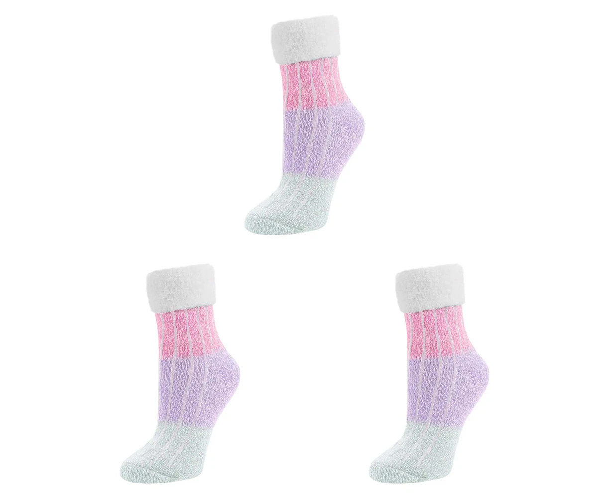 3x Sof Sole Fireside Foldover Comfort Foot Crew Socks Pastel US Womens 5-10