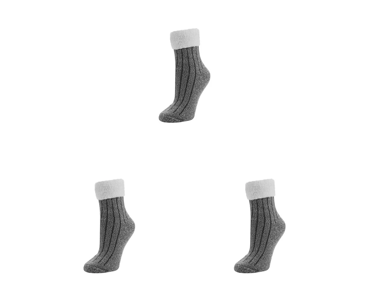 3x Sof Sole Fireside Foldover Comfort Foot Crew Socks Grey US Womens 5-10