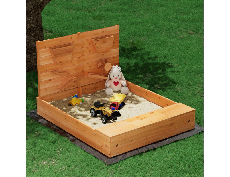 Keezi Kids Sandpit Wooden Sandbox Sand Pit with Cover Funnel Outdoor Toys 120cm