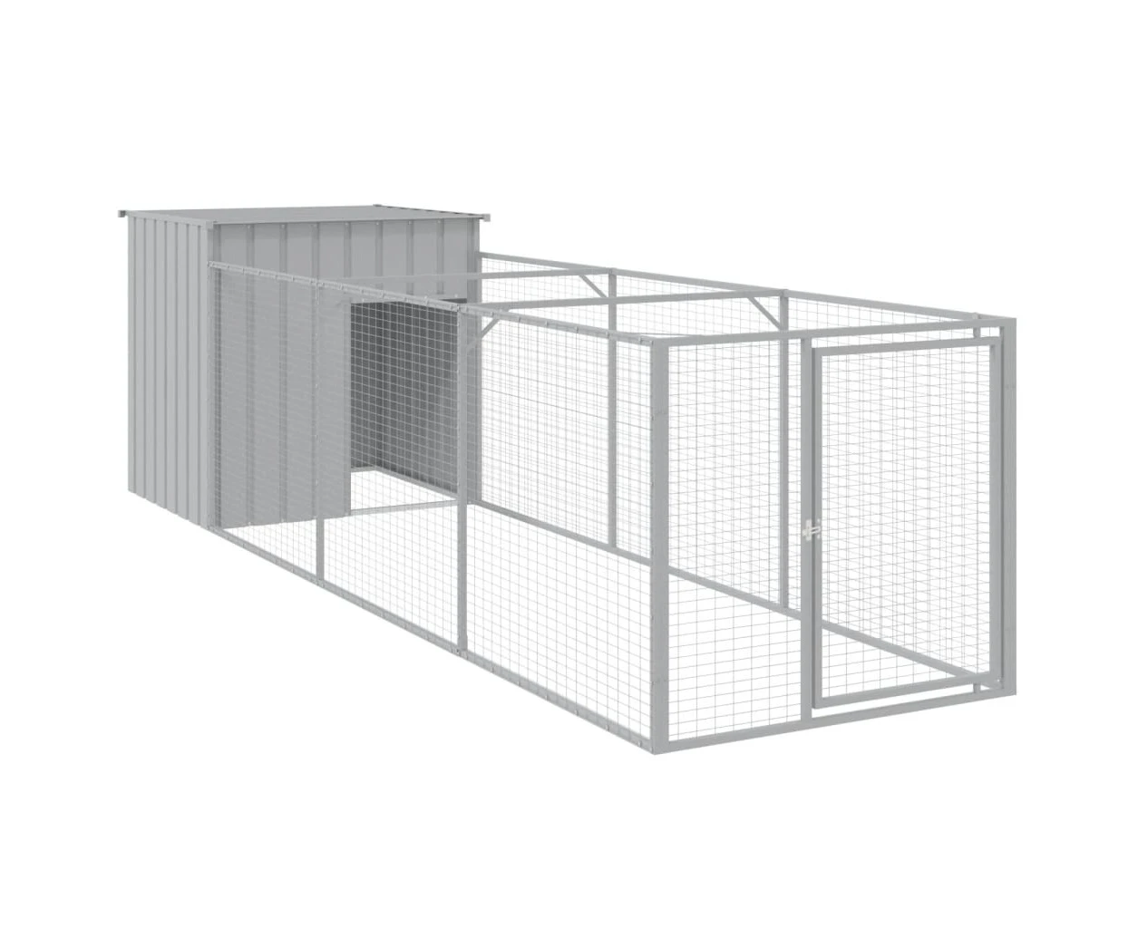 Andala Pets Dog House with Run Light Grey 110x405x110 cm Galvanised Steel