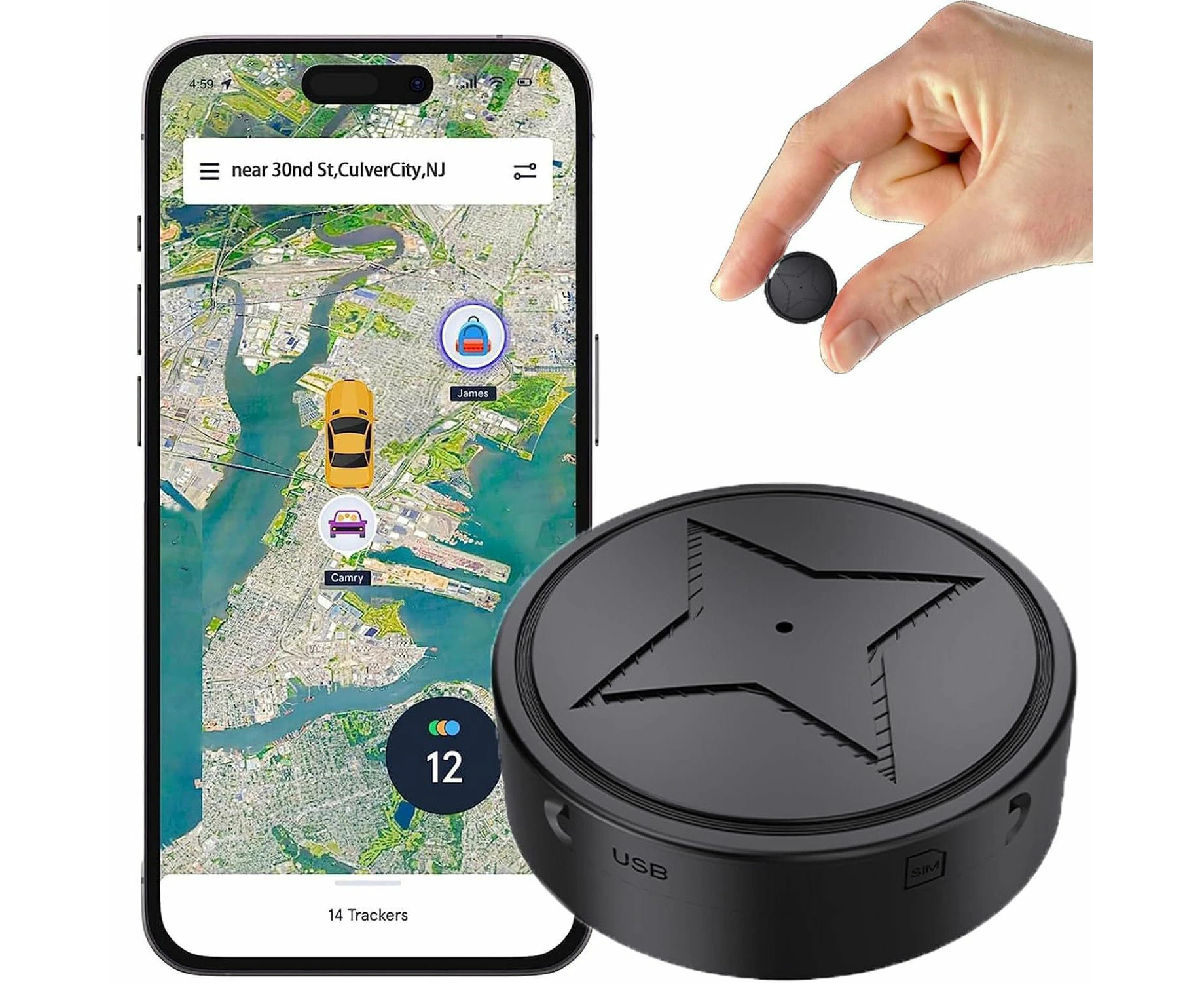 GPS Tracker for Vehicles,Strong Magnetic Car Vehicle Tracking Anti-Lost,No Monthly Fee,No Subscription,Multi-Function GPS Mini Locator with Free App